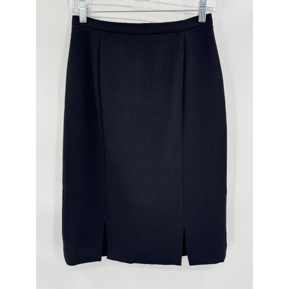 NINA MCLEMORE Black 100% Wool Midi Pencil Skirt Size 2